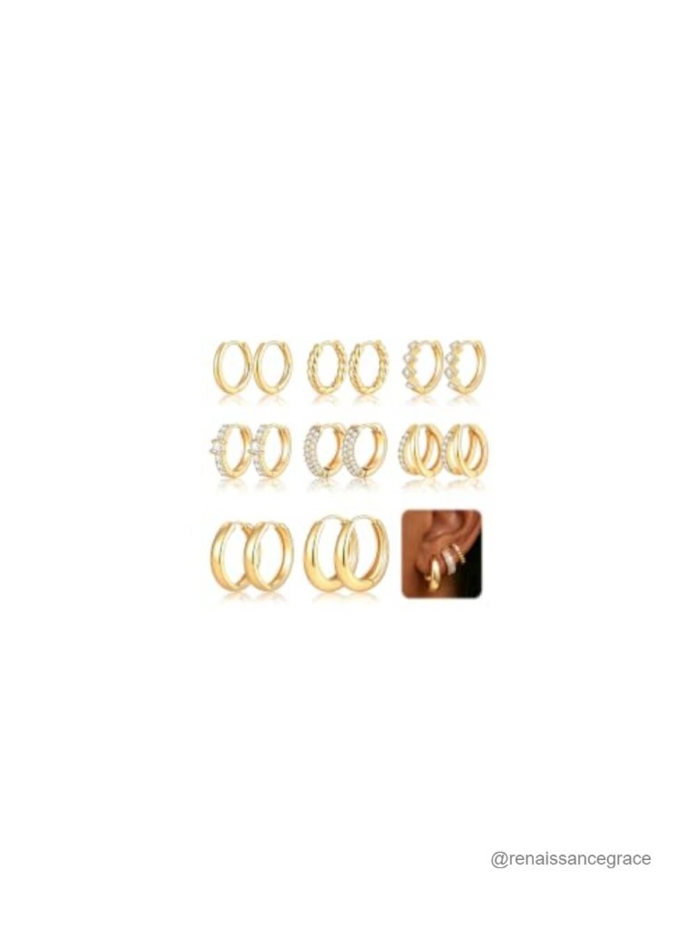 8 Pairs Gold Plated Hoop Earrings Set, Stackable Small Hoops for Multiple